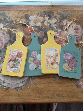 Vintage Floral Mini Serving Boards- Teal & Yellow with Pink & Yellow Roses